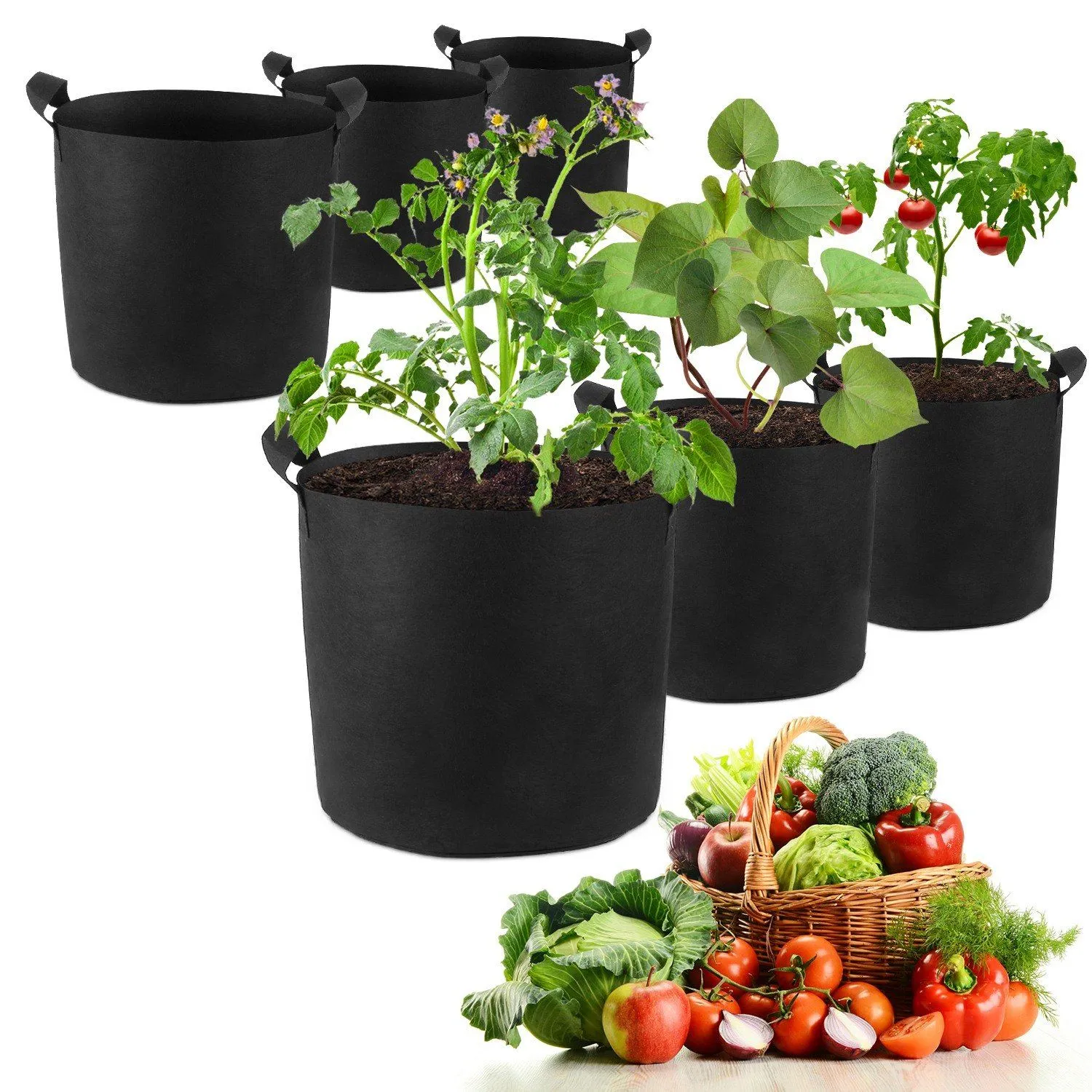 3-Pack: Planter Bags Breathable Planting Fabric Pots with Harvest Window