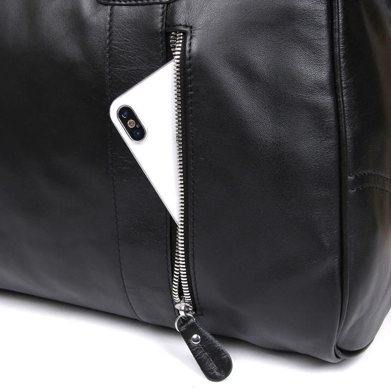 Black Leather Duffle Bag NZ - Luxury Travel Bag 29L