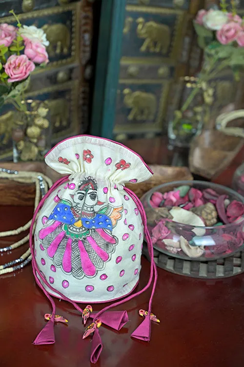 Chanderi Silk Handpainted Madhubani Potli