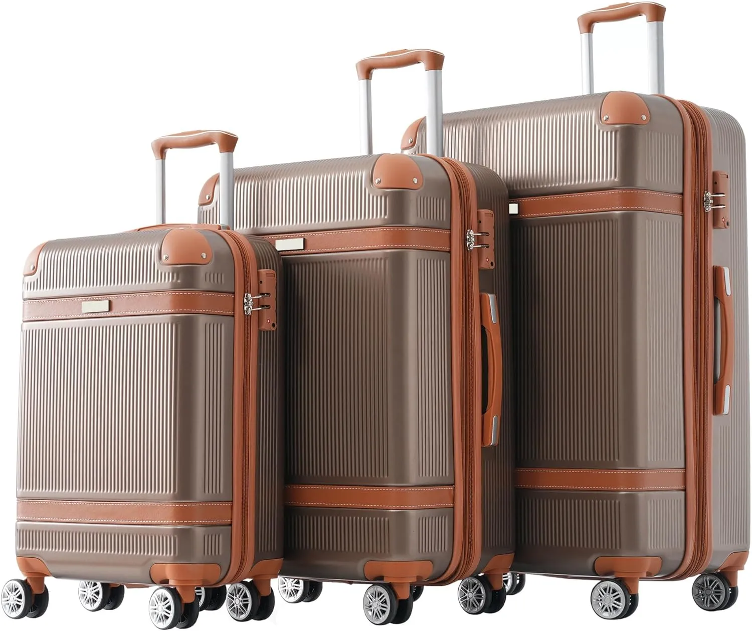 Merax Hardshell Luggage Sets 3 Piece Set 20" Carry-on ABS Suitcase Double Spinner Wheels with TSA Lock Suitcase set Expandable travel bag for Men and Women (3, Coppery, 20" 24" 28" suitcase)
