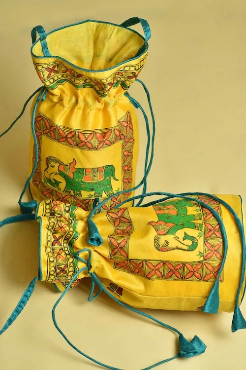 "Lok Kala"  Silk Handpainted Madhubani Potli
