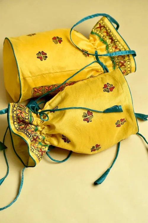 "Lok Kala"  Silk Handpainted Madhubani Potli