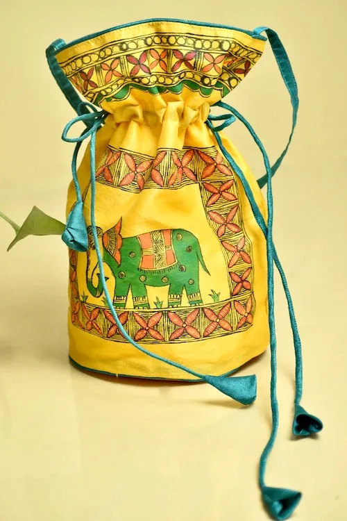 "Lok Kala"  Silk Handpainted Madhubani Potli