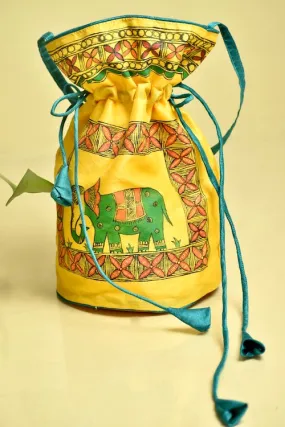 "Lok Kala"  Silk Handpainted Madhubani Potli