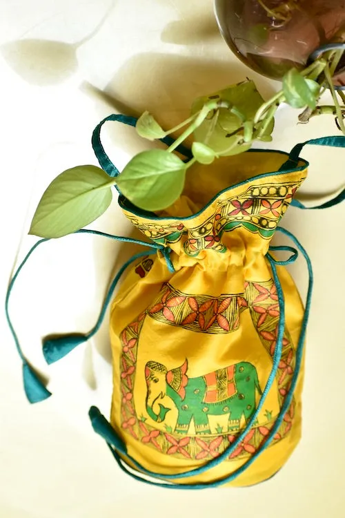 "Lok Kala"  Silk Handpainted Madhubani Potli
