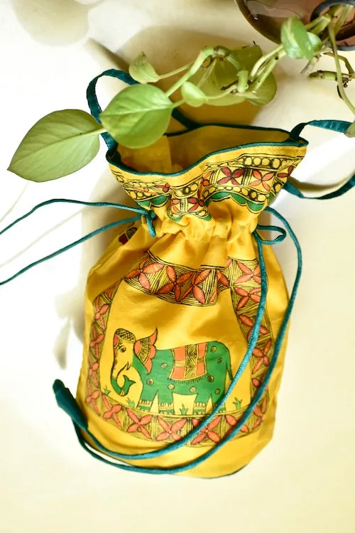 "Lok Kala"  Silk Handpainted Madhubani Potli