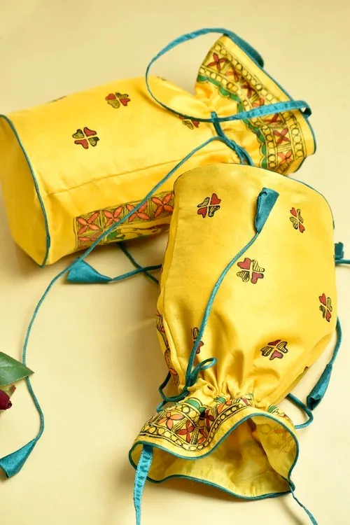 "Lok Kala"  Silk Handpainted Madhubani Potli