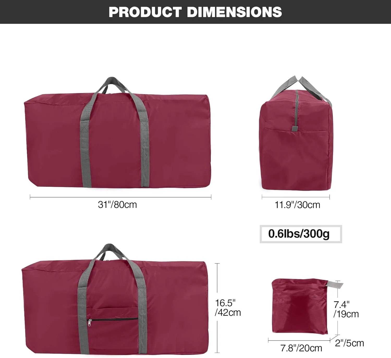 REDCAMP 100L Extra Large Duffle Bag, Water Repellency Lightweight Foldable Duffel Bag for Outdoor Camping, Black/Blue/Wine Red, wine red,100L, Red