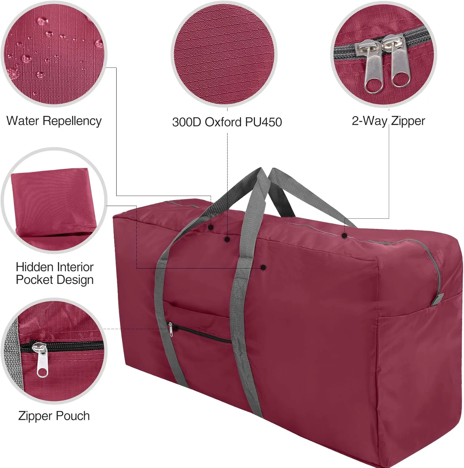 REDCAMP 100L Extra Large Duffle Bag, Water Repellency Lightweight Foldable Duffel Bag for Outdoor Camping, Black/Blue/Wine Red, wine red,100L, Red