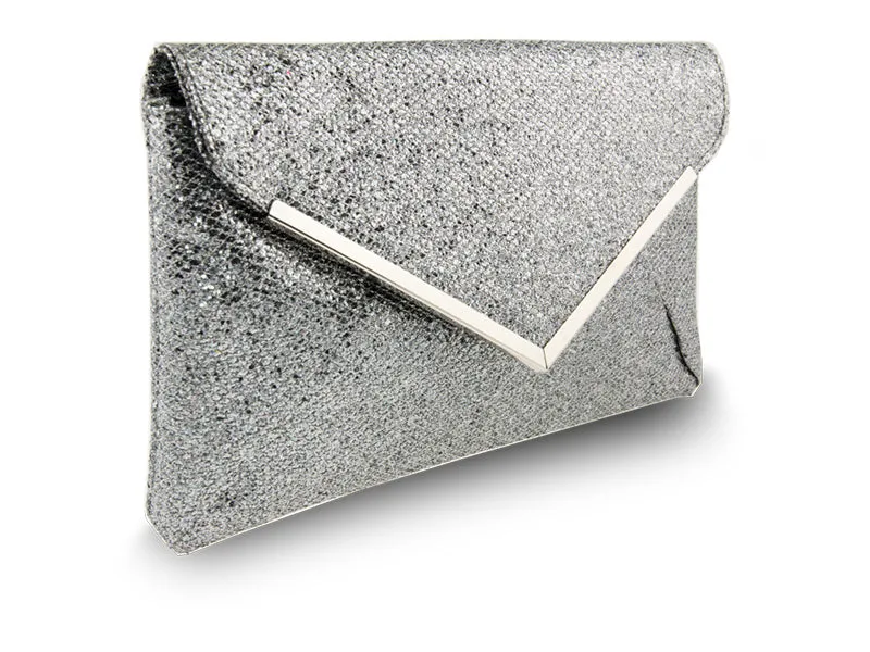 Silver Glitter Envelope Clutch