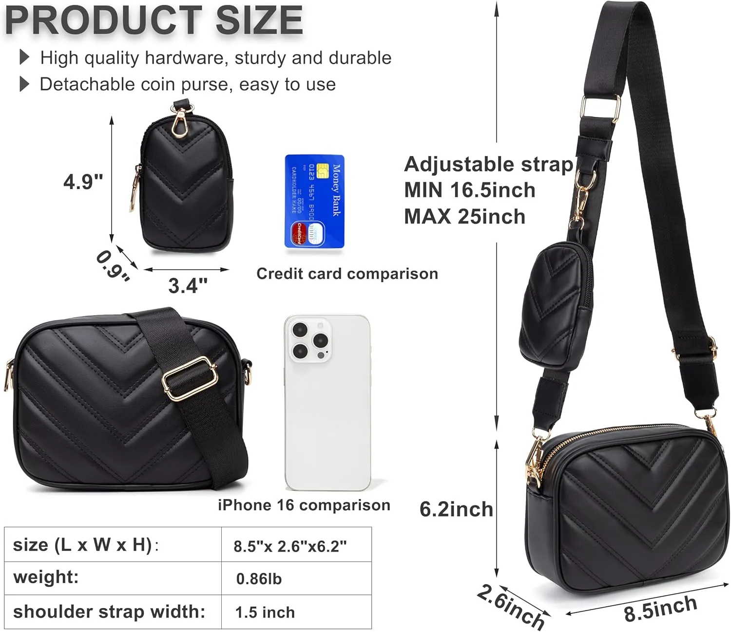 Small Quilted Crossbody Bags for Women Stylish Leather Purse Designer Handbag with Coin Pouch for Shopping, Dating, Traveling