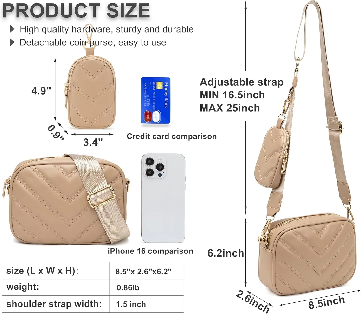 Small Quilted Crossbody Bags for Women Stylish Leather Purse Designer Handbag with Coin Pouch for Shopping, Dating, Traveling