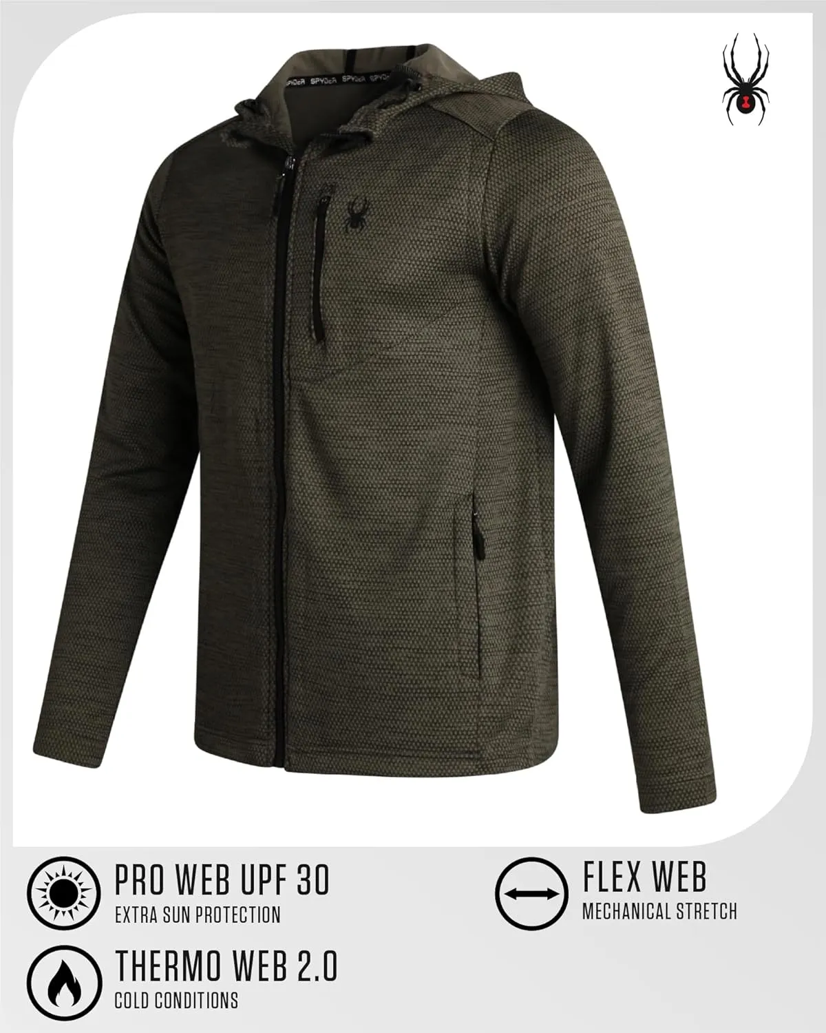 Spyder Men's Active Fleece Hoodie - Performance Mesh Fleece Full Zip Up Sweatshirt with Secure Zip Pockets (Sizes: S-XXL)