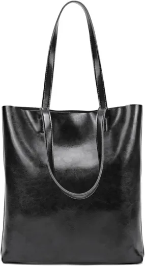 Vintage Large Capacity Waxed Cowhide Vertical Shoulder Tote Bag | Premium Genuine Leather Versatile High-end Handbag