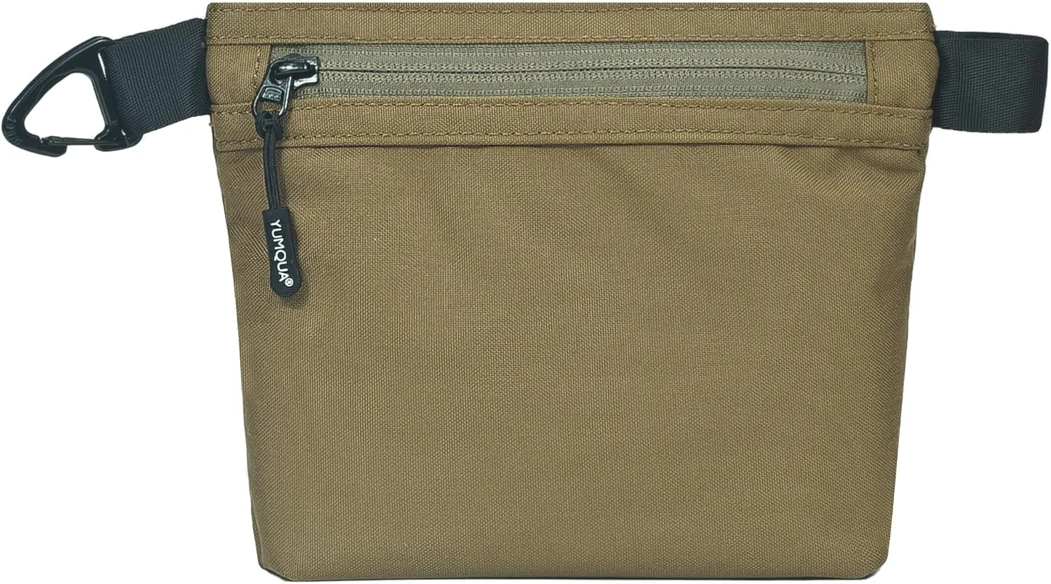 Water-Resistant Zipper Pouch with Carabiner Clip, Small Nylon Multipurpose Travel Digital Cosmetics Toiletry Bag Tool Storage Pouch, Khaki